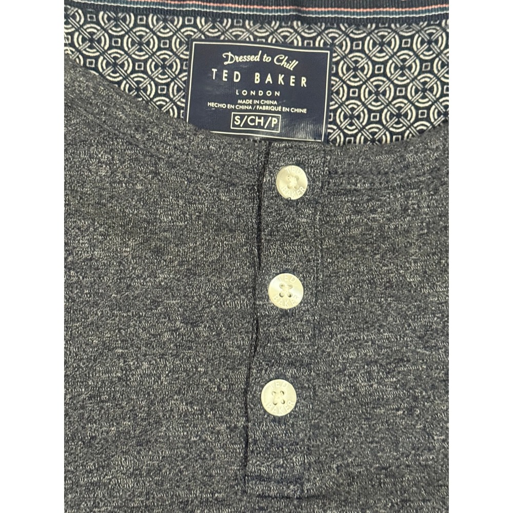 Ted Baker Men Charcoal Gray Heather Dressed to Chill Henley Long Sleeve Shirt S - Picture 2 of 8